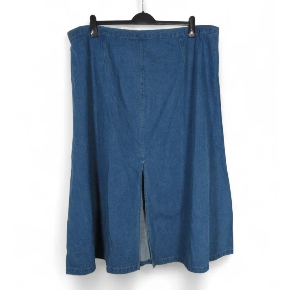 NWT ROAMAN'S Blue Denim PLEATED Elastic Sides SLIT BACK A-Line JEAN SKIRT J8/30W